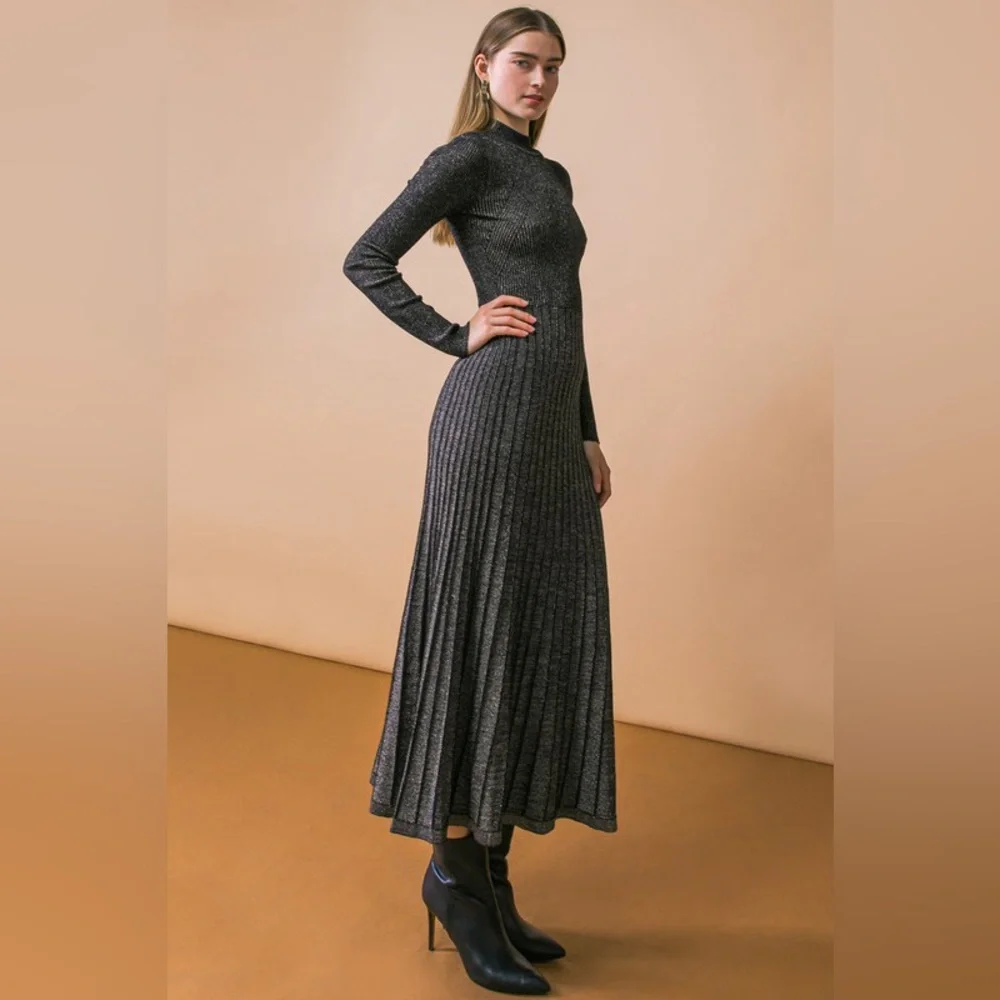 Black Metallic Knit Sweater Dress - Picture 4 of 5